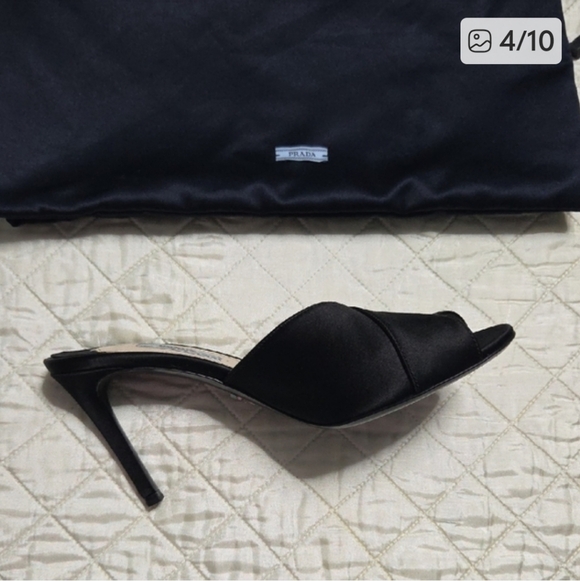 Prada Black Satin Open-Toe Heels - Picture 4 of 10